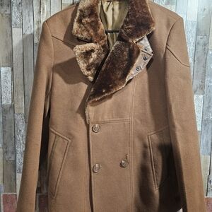 ladies stylish Barabas wool blend coat with faux fur